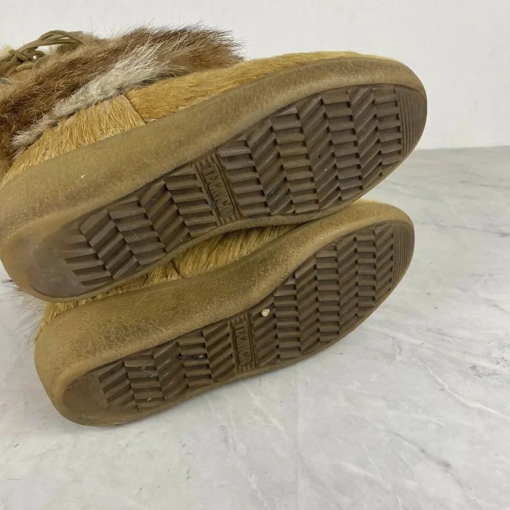 Tecnica Fur Boots 6 Womens Tan Ski Aztec Boho Festival Lace Up Apres Wedge